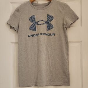 Under Armour Light Gray Tee with Blue Logo